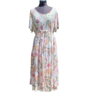 M April Cornell Maxi Dress Floral Cream Yellow Midi Sundress Flutter Sleeves